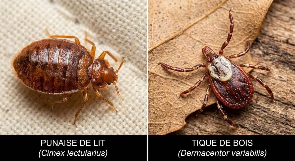 Comparaison visuelle : Punaise de lit vs Tique de bois